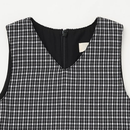 音符刺繡格紋連衣裙