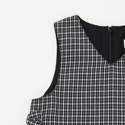 音符刺繡格紋連衣裙