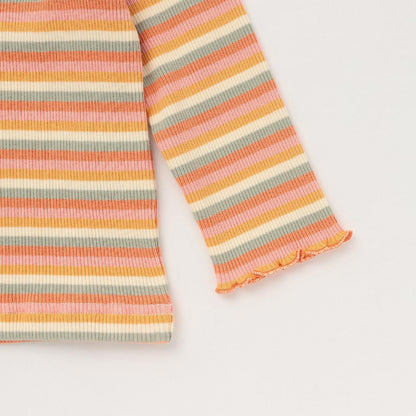 多色條紋羅紋長袖T恤