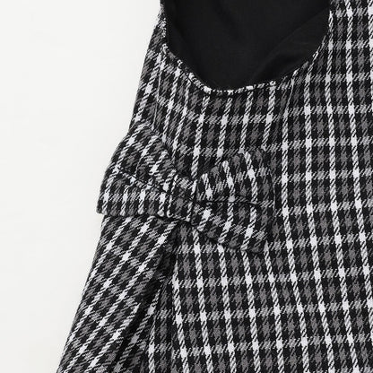 音符刺繡格紋連衣裙