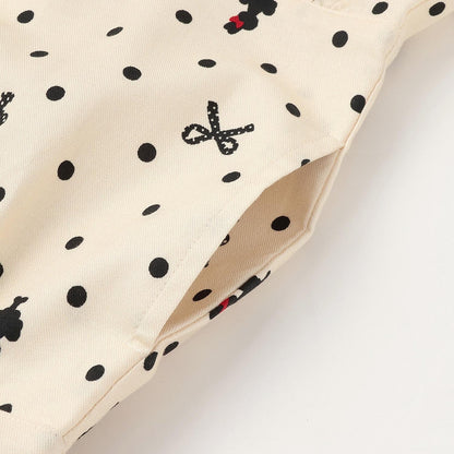 波點蝴蝶結圖案法蘭絨連衣裙【帶披肩】