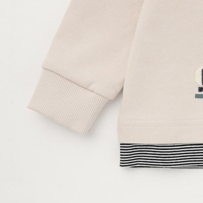 【人氣商品】【直營店無售】電車貼布繡拼接條紋下襬衛衣