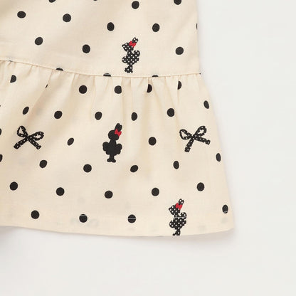 波點蝴蝶結圖案法蘭絨連衣裙【帶披肩】