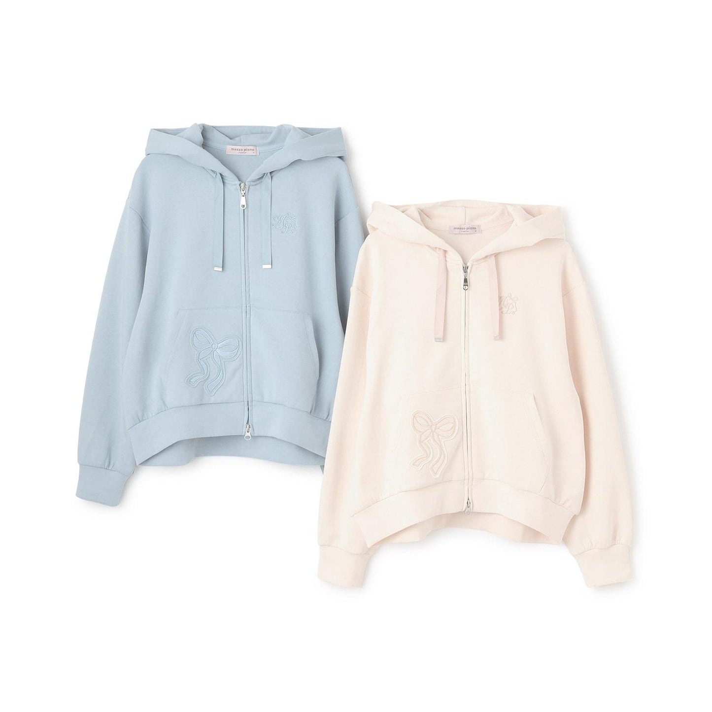 蝴蝶結貼飾雙拉鍊連帽衛衣