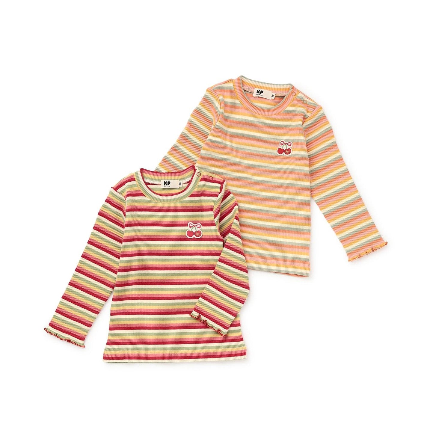 多色條紋羅紋長袖T恤