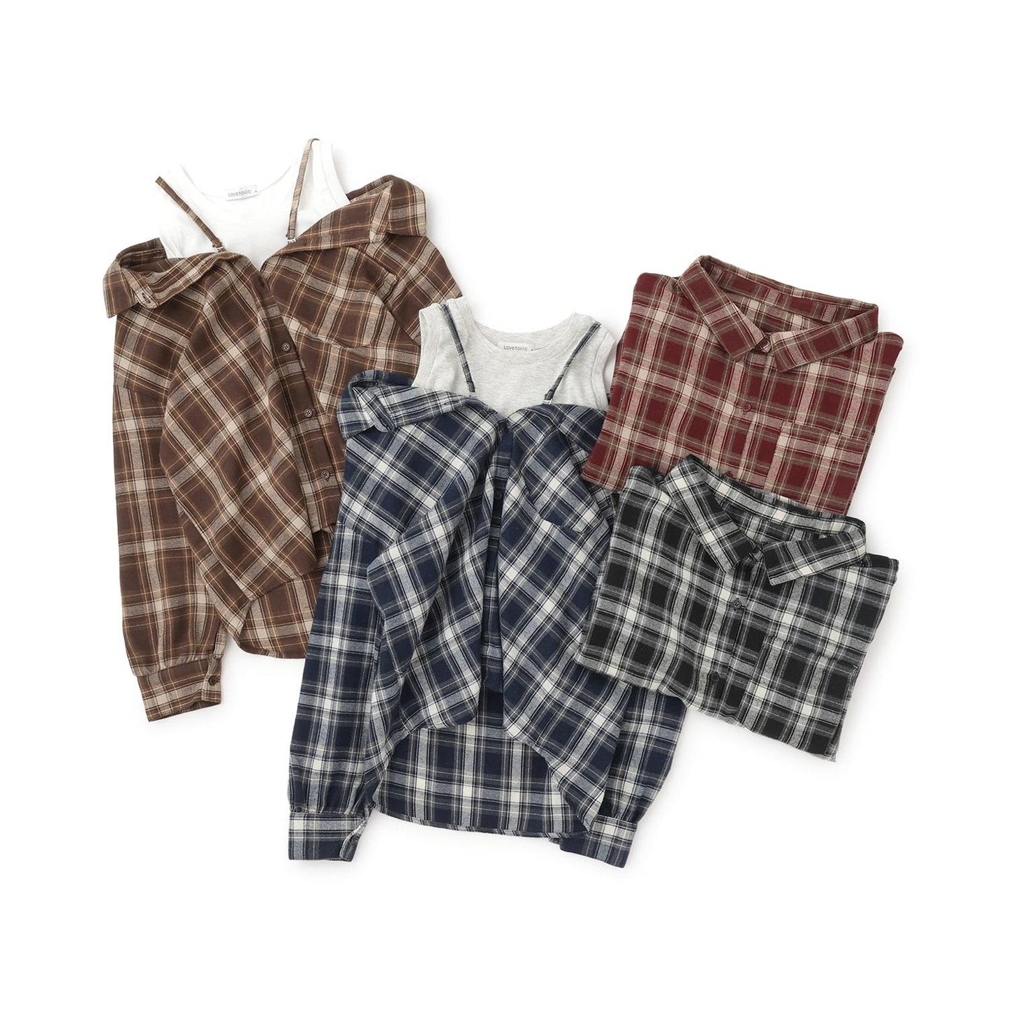 2WAY長袖格子襯衫套裝