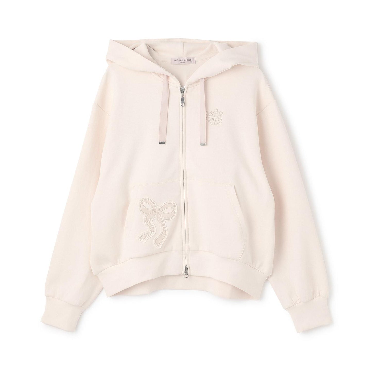 蝴蝶結貼飾雙拉鍊連帽衛衣