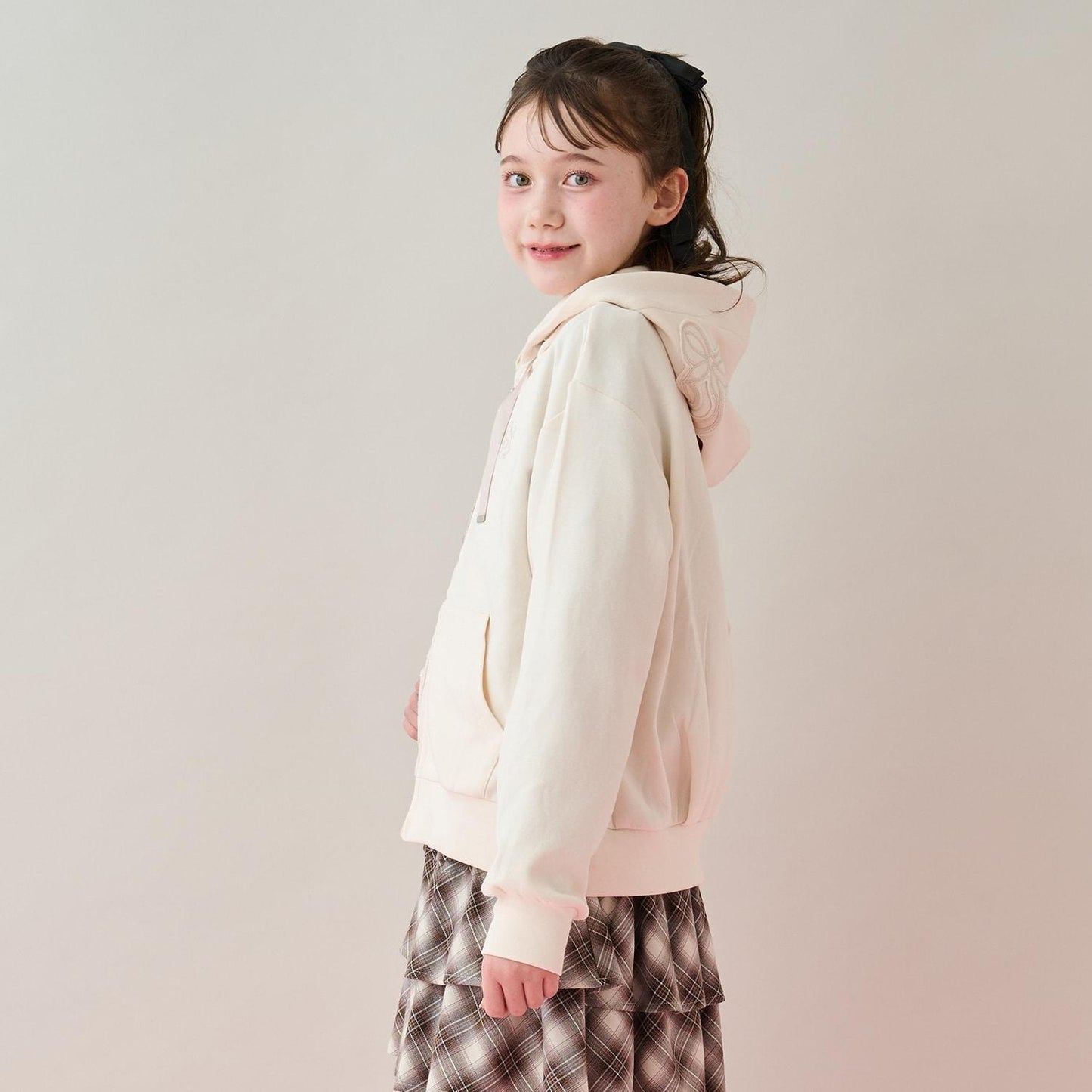 蝴蝶結貼飾雙拉鍊連帽衛衣