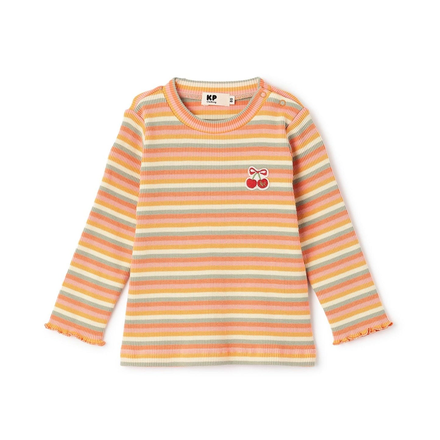 多色條紋羅紋長袖T恤