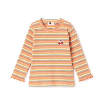 多色條紋羅紋長袖T恤