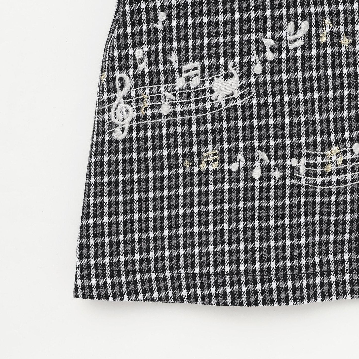 音符刺繡格紋連衣裙