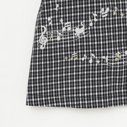 音符刺繡格紋連衣裙