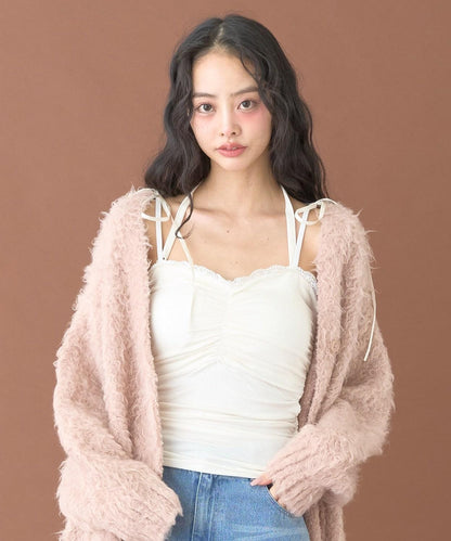 肩帶蝴蝶結褶皺吊帶背心【韓國時尚】