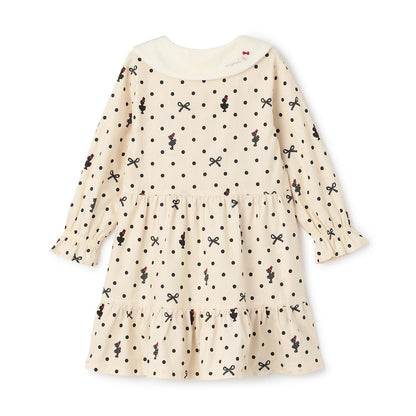 波點蝴蝶結圖案法蘭絨連衣裙【帶披肩】