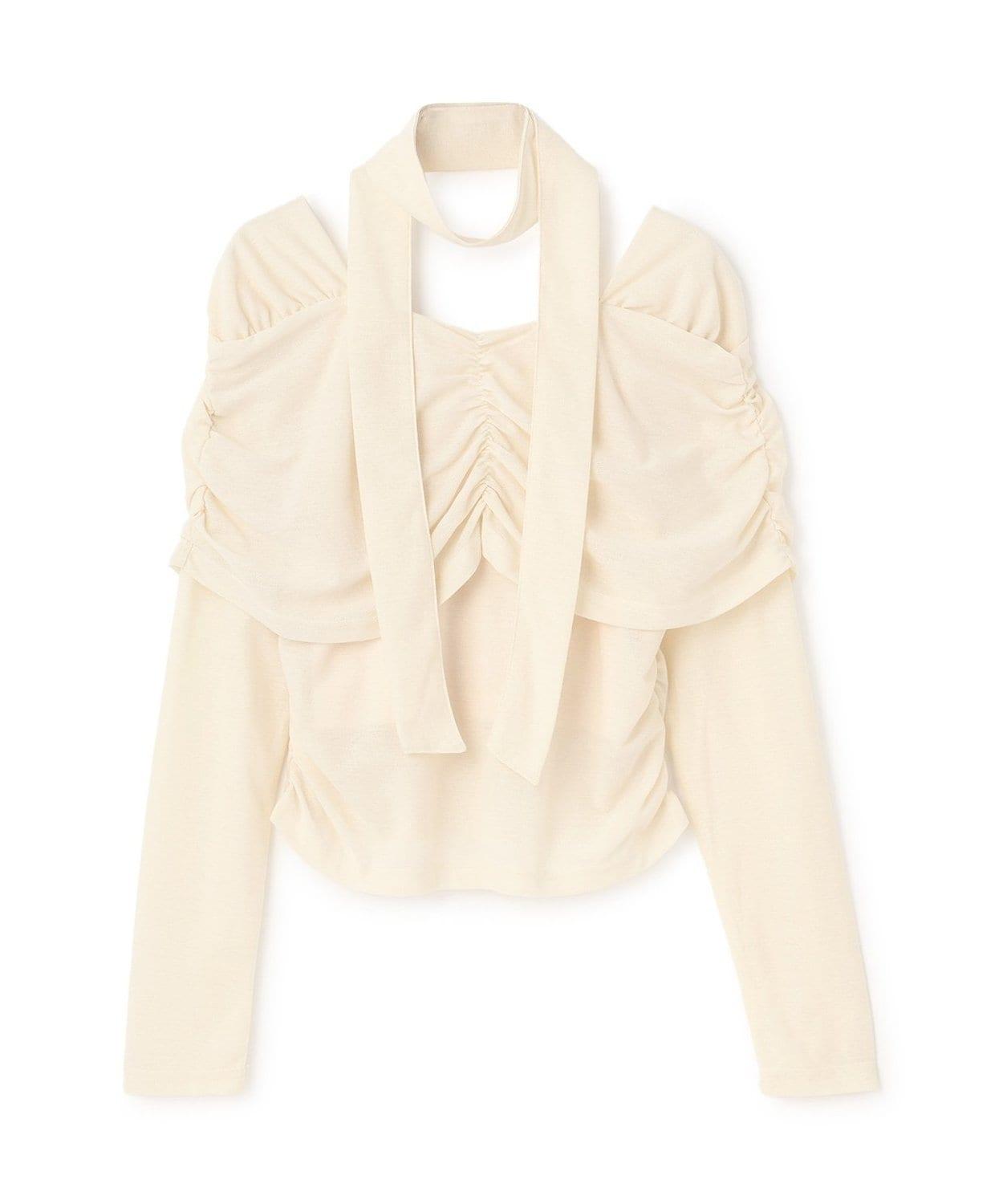 蝴蝶結褶皺一字肩上衣【韓國時尚】