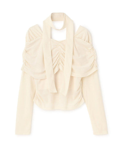 蝴蝶結褶皺一字肩上衣【韓國時尚】