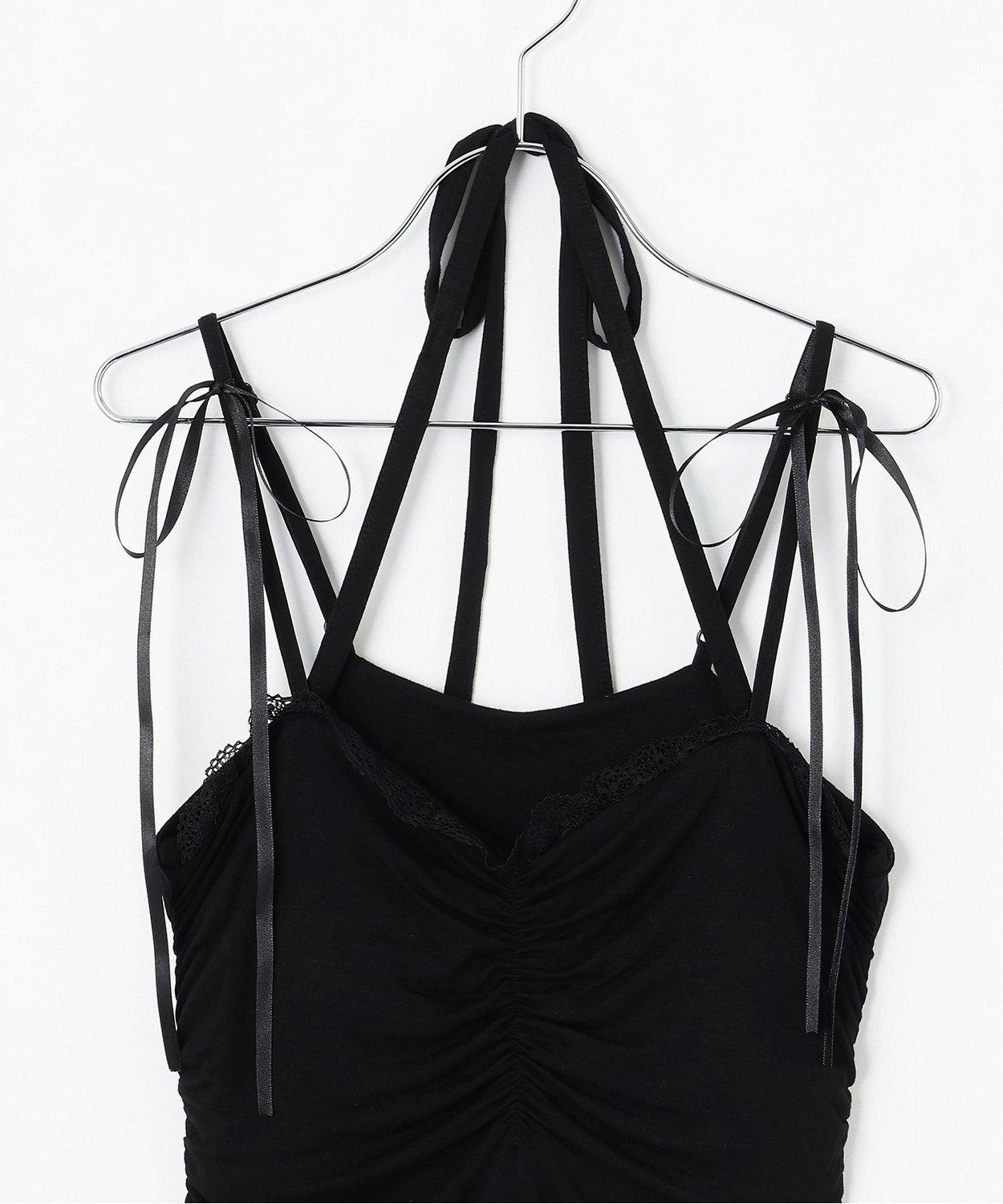 肩帶蝴蝶結褶皺吊帶背心【韓國時尚】