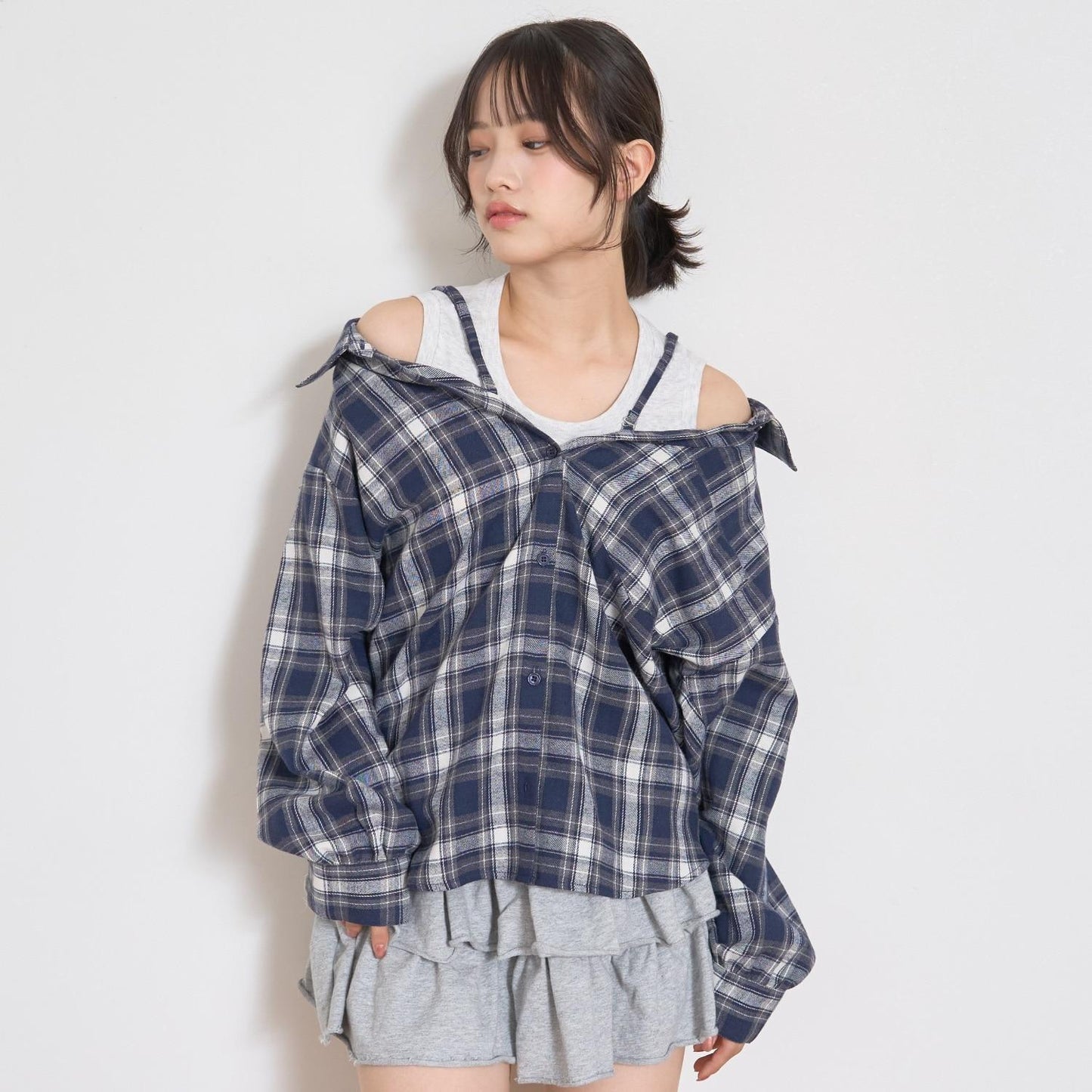 2WAY長袖格子襯衫套裝