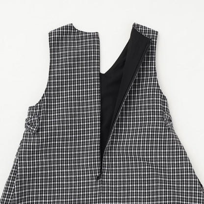 音符刺繡格紋連衣裙