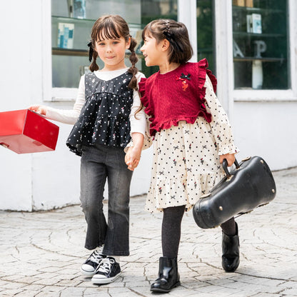 波點蝴蝶結圖案法蘭絨連衣裙【帶披肩】