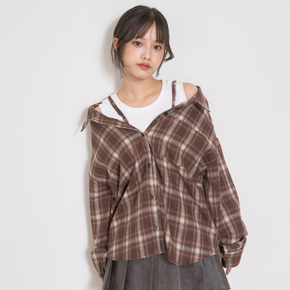 2WAY長袖格子襯衫套裝