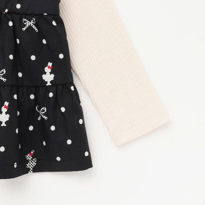 波點蝴蝶結圖案層疊風格長款上衣