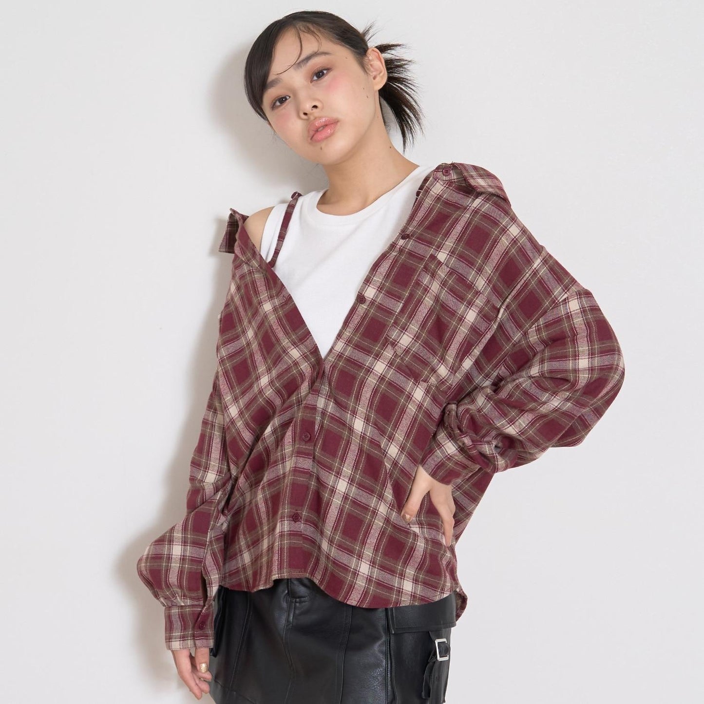 2WAY長袖格子襯衫套裝