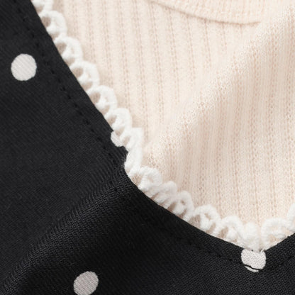 波點蝴蝶結圖案層疊風格長款上衣