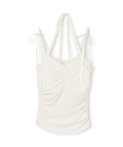 肩帶蝴蝶結褶皺吊帶背心【韓國時尚】