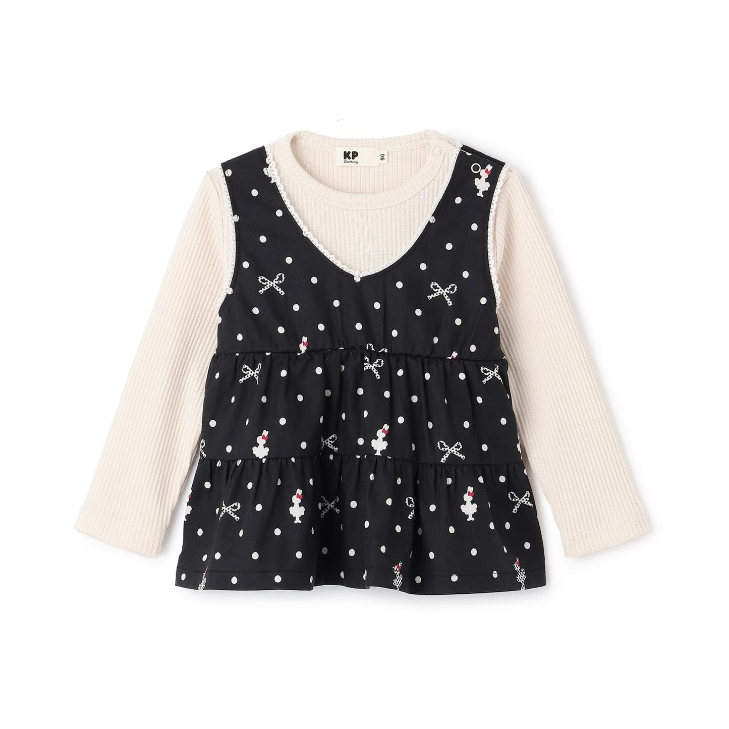 波點蝴蝶結圖案層疊風格長款上衣