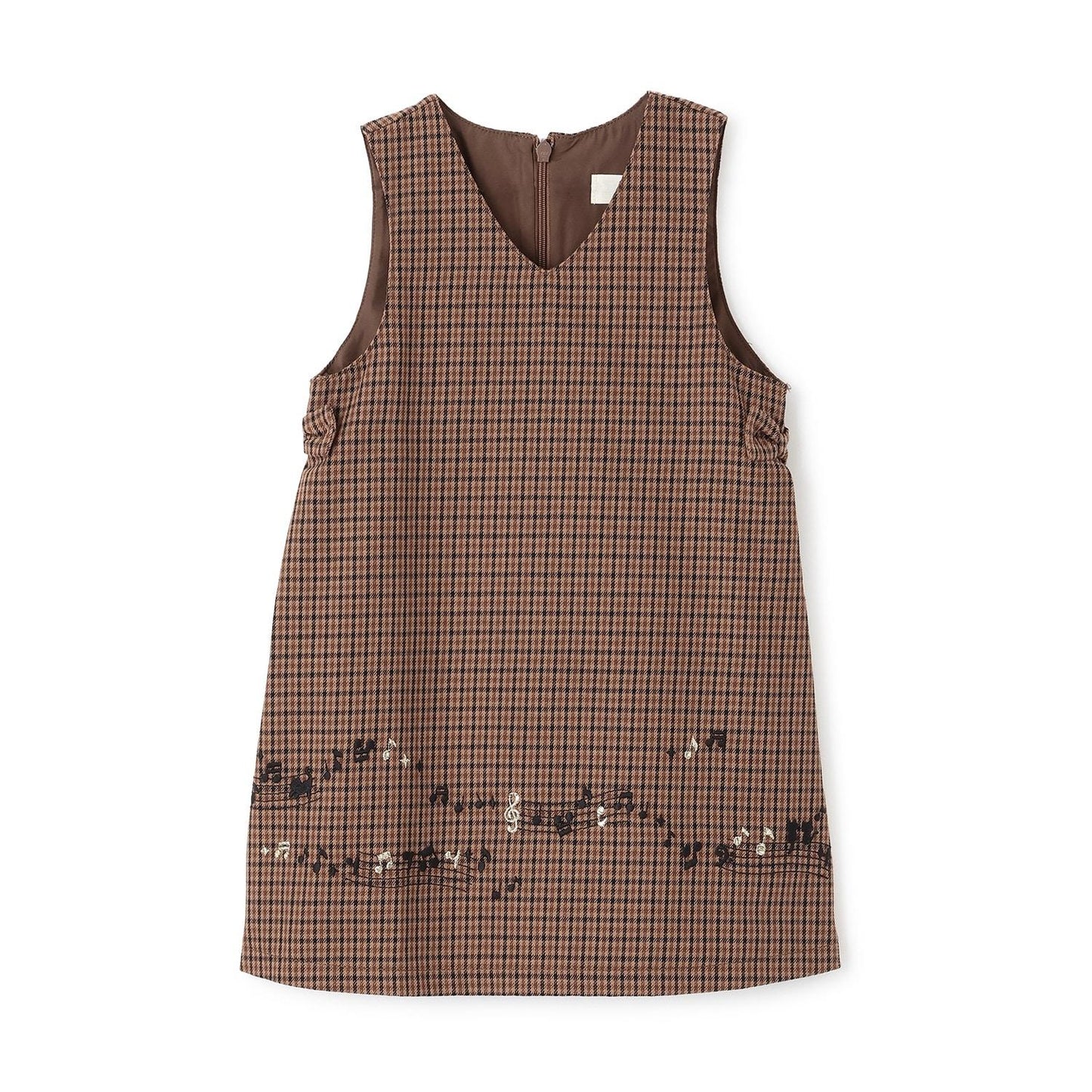 音符刺繡格紋連衣裙