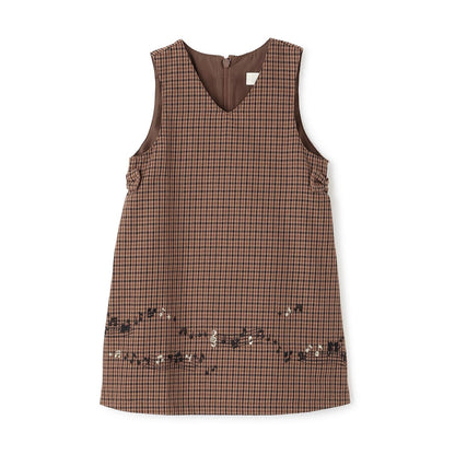 音符刺繡格紋連衣裙