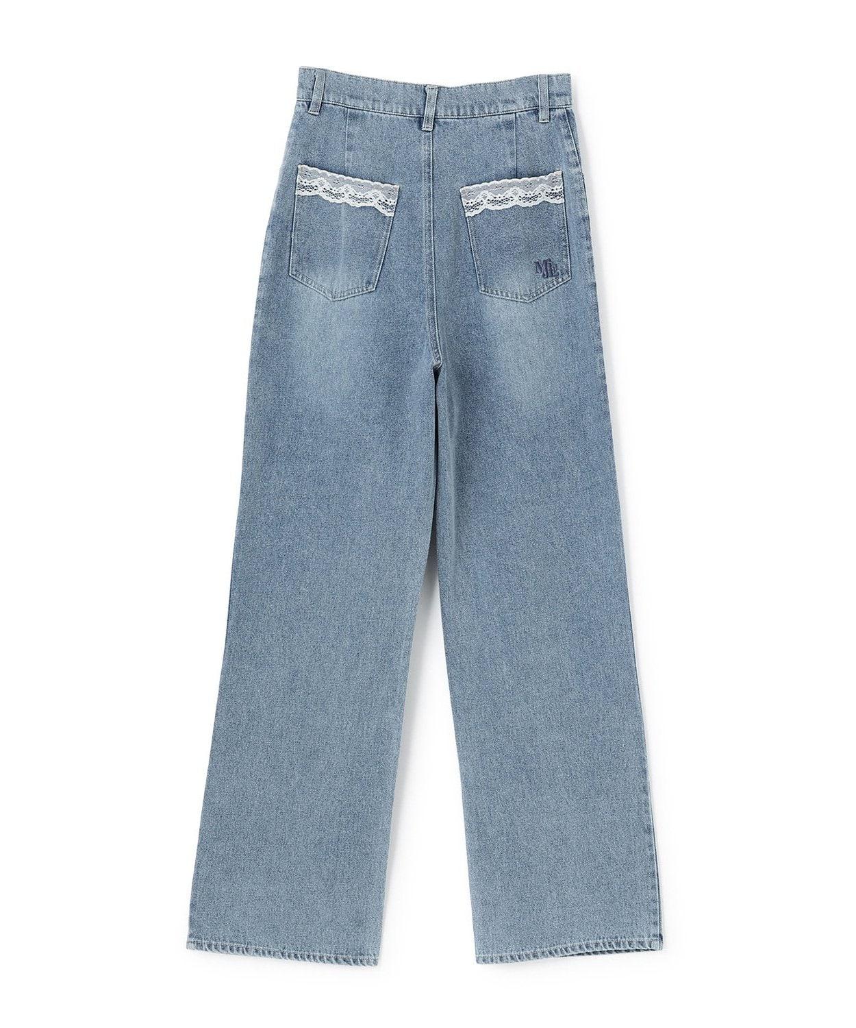 蕾絲口袋牛仔褲【韓國時尚】