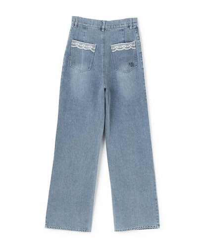 蕾絲口袋牛仔褲【韓國時尚】