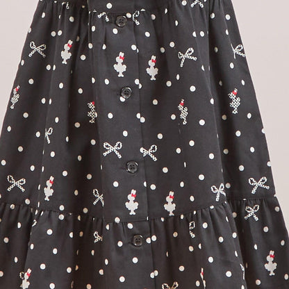 波點蝴蝶結圖案法蘭絨連衣裙【帶披肩】