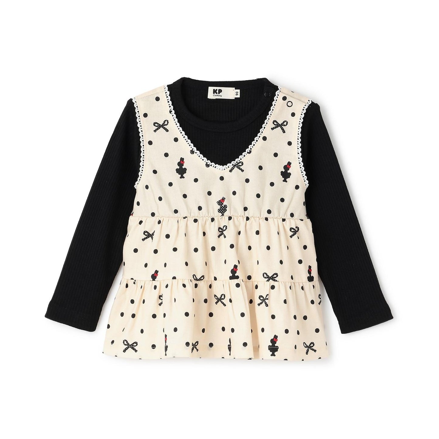 波點蝴蝶結圖案層疊風格長款上衣