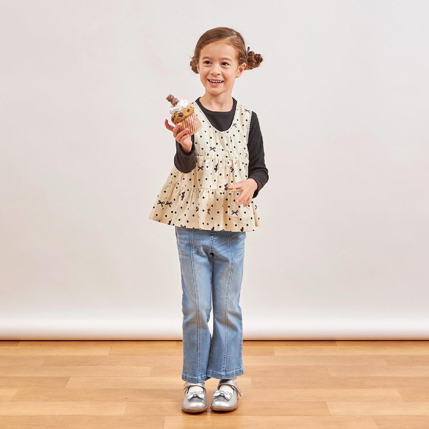 波點蝴蝶結圖案層疊風格長款上衣