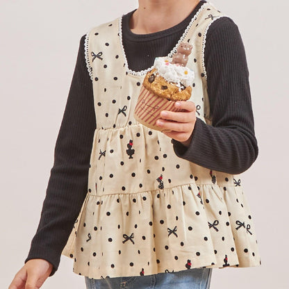 波點蝴蝶結圖案層疊風格長款上衣