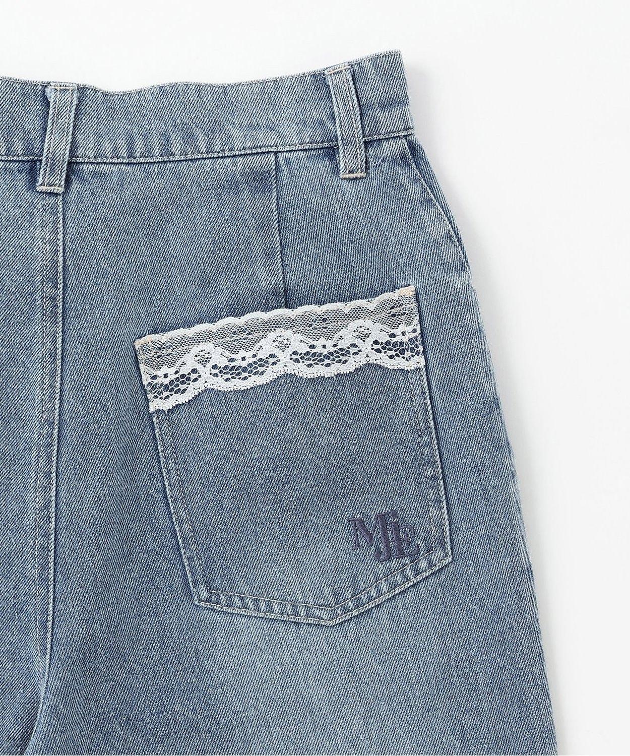 蕾絲口袋牛仔褲【韓國時尚】