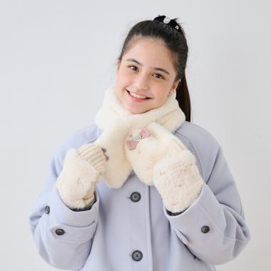 珍珠裝飾仿皮草領巾