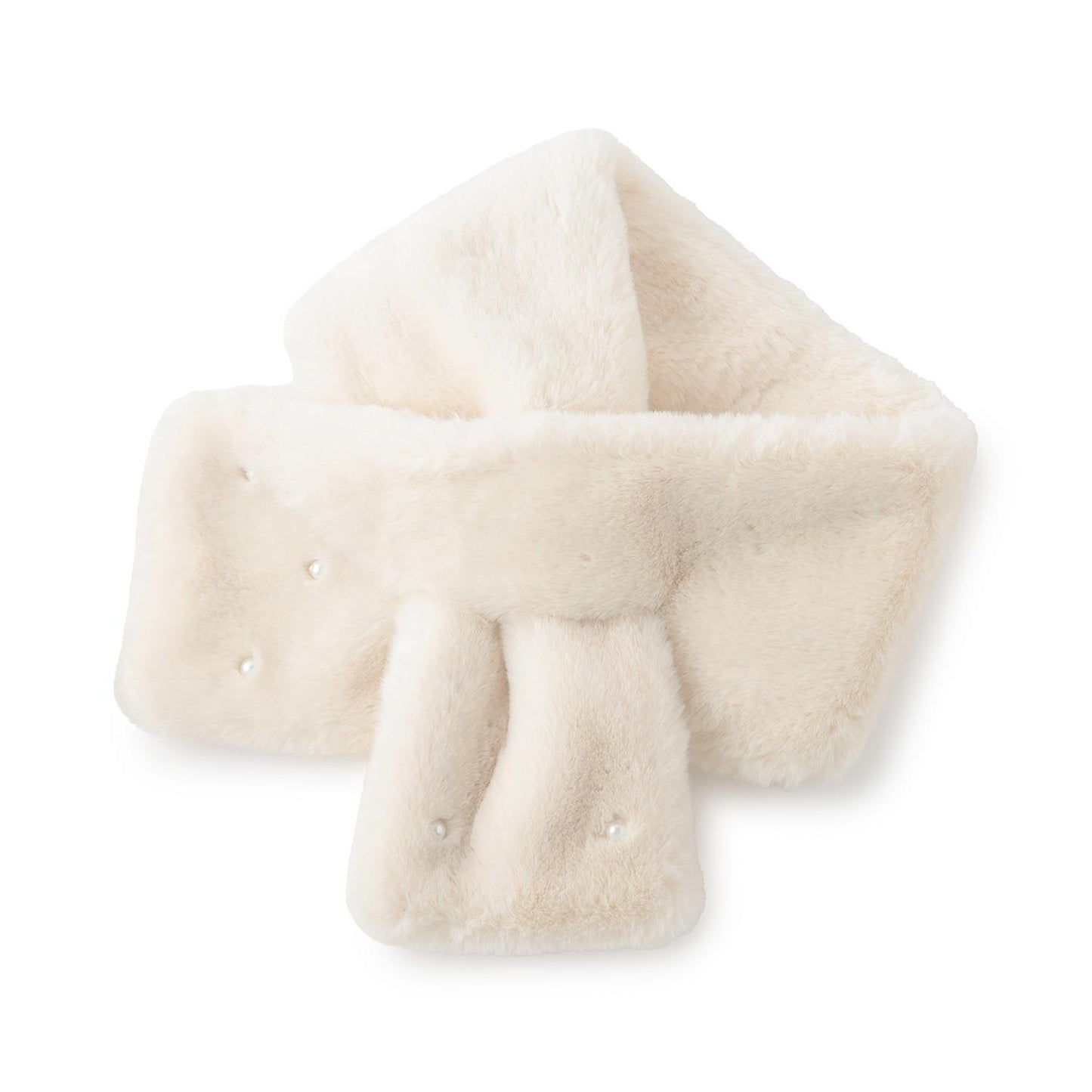 珍珠裝飾仿皮草領巾