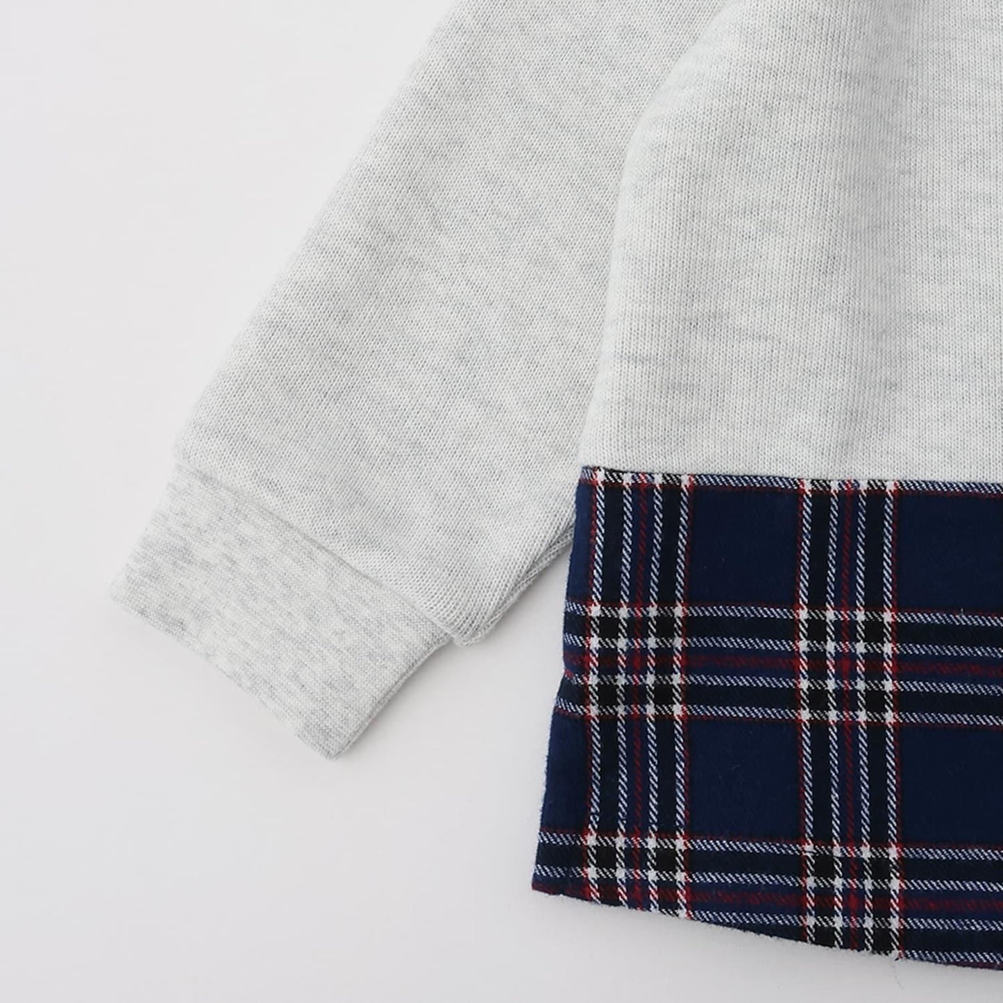 狼圖案拼接格子下襬衛衣