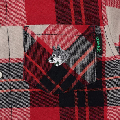 狼刺繡格紋長袖襯衫