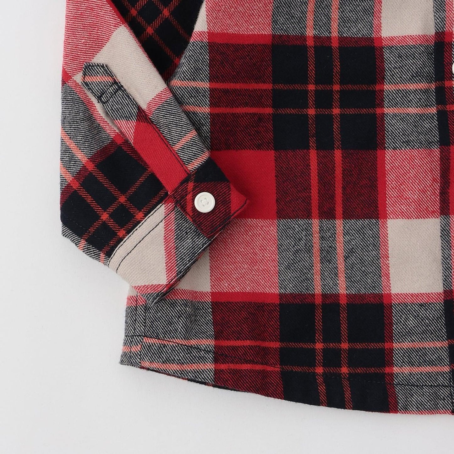 狼刺繡格紋長袖襯衫