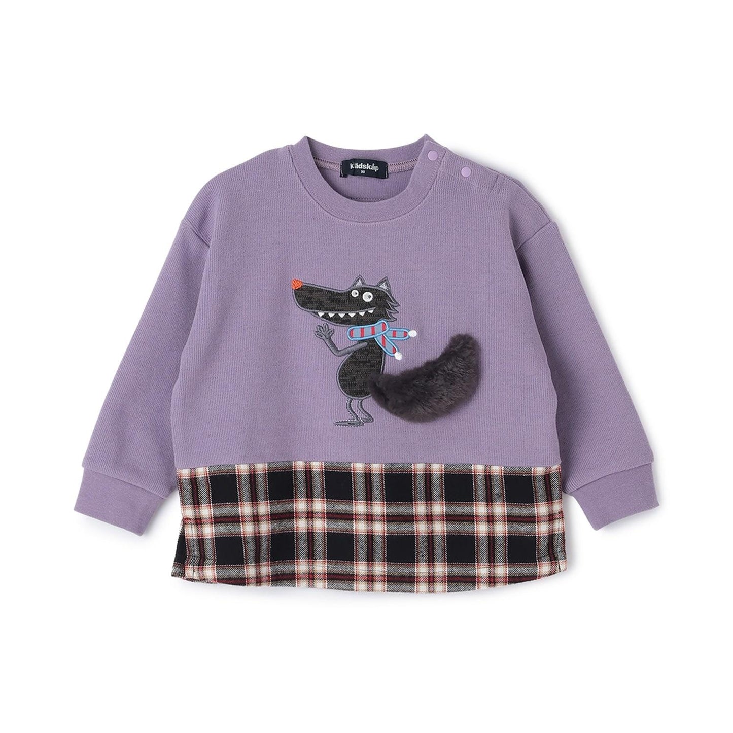 狼圖案拼接格子下襬衛衣