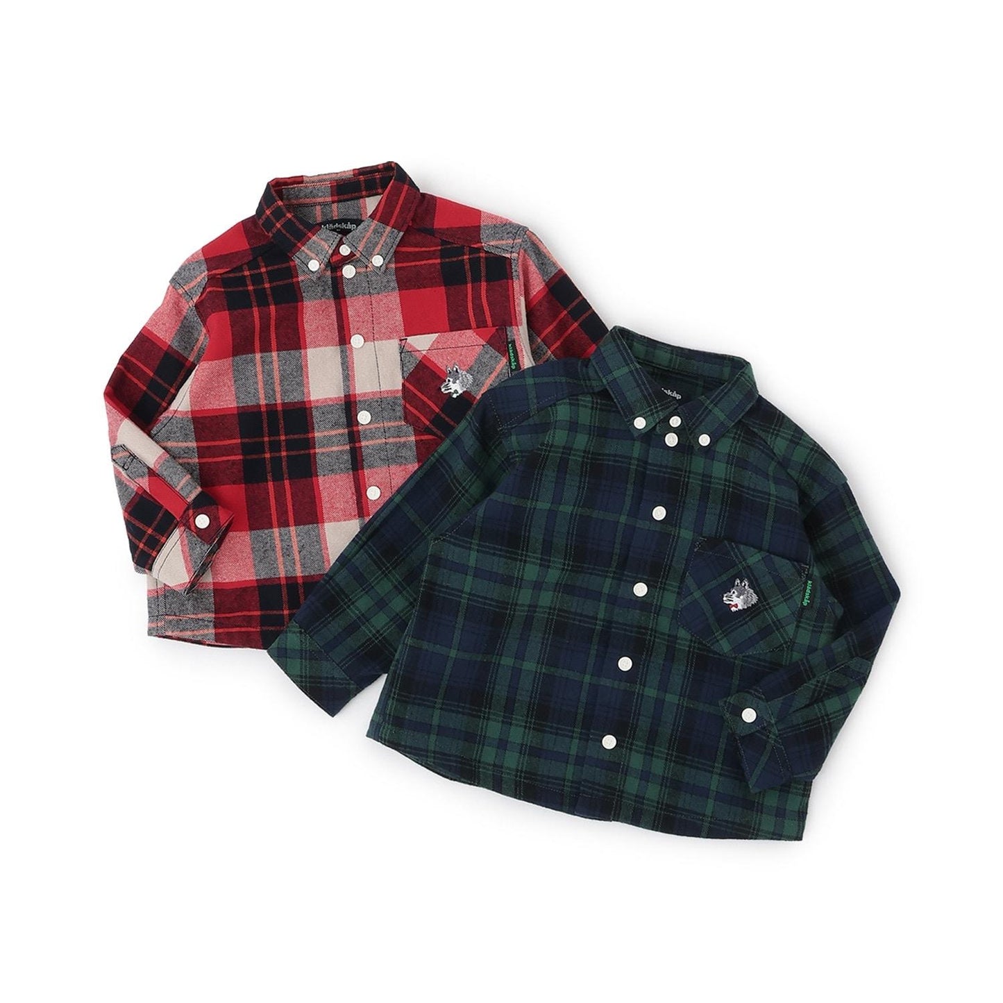 狼刺繡格紋長袖襯衫