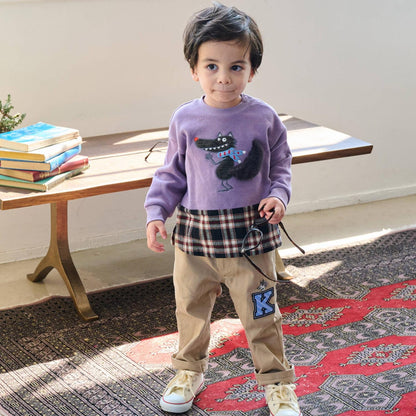 狼刺繡長款直筒褲