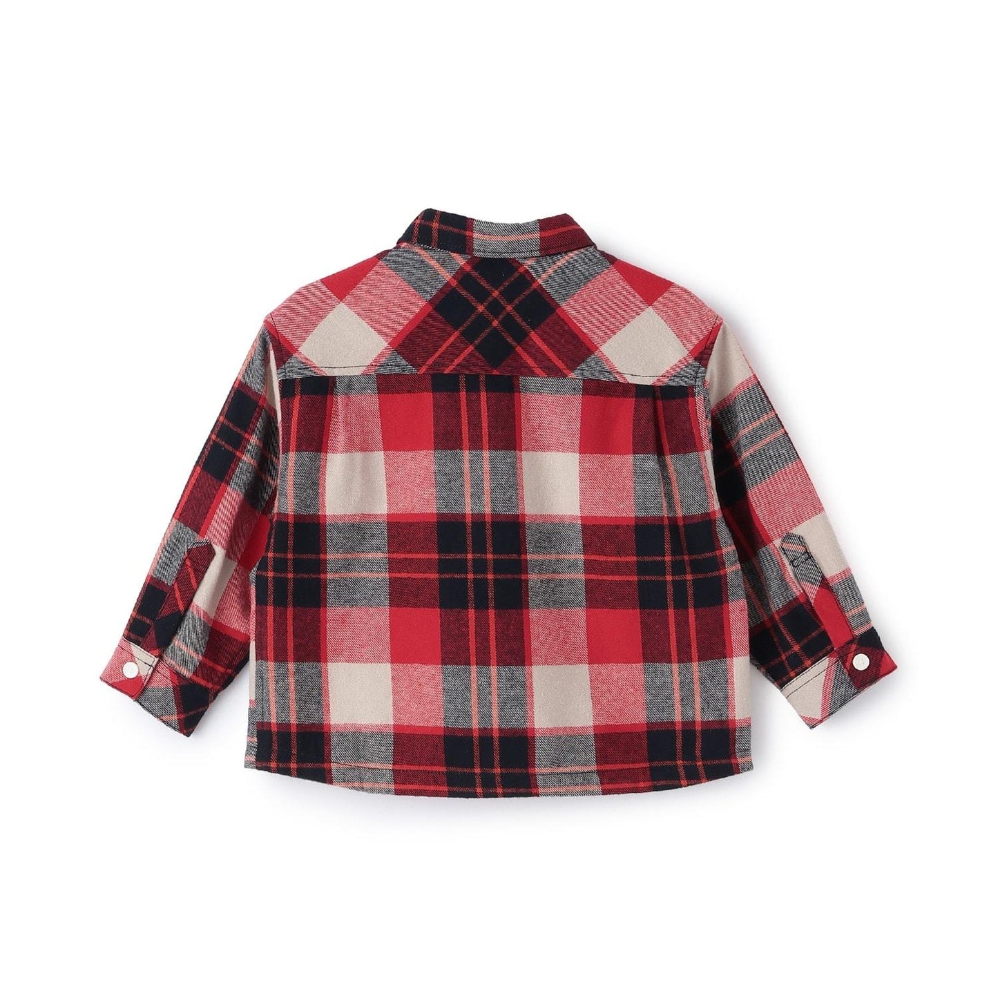 狼刺繡格紋長袖襯衫