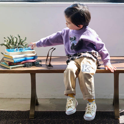 狼圖案拼接格子下襬衛衣