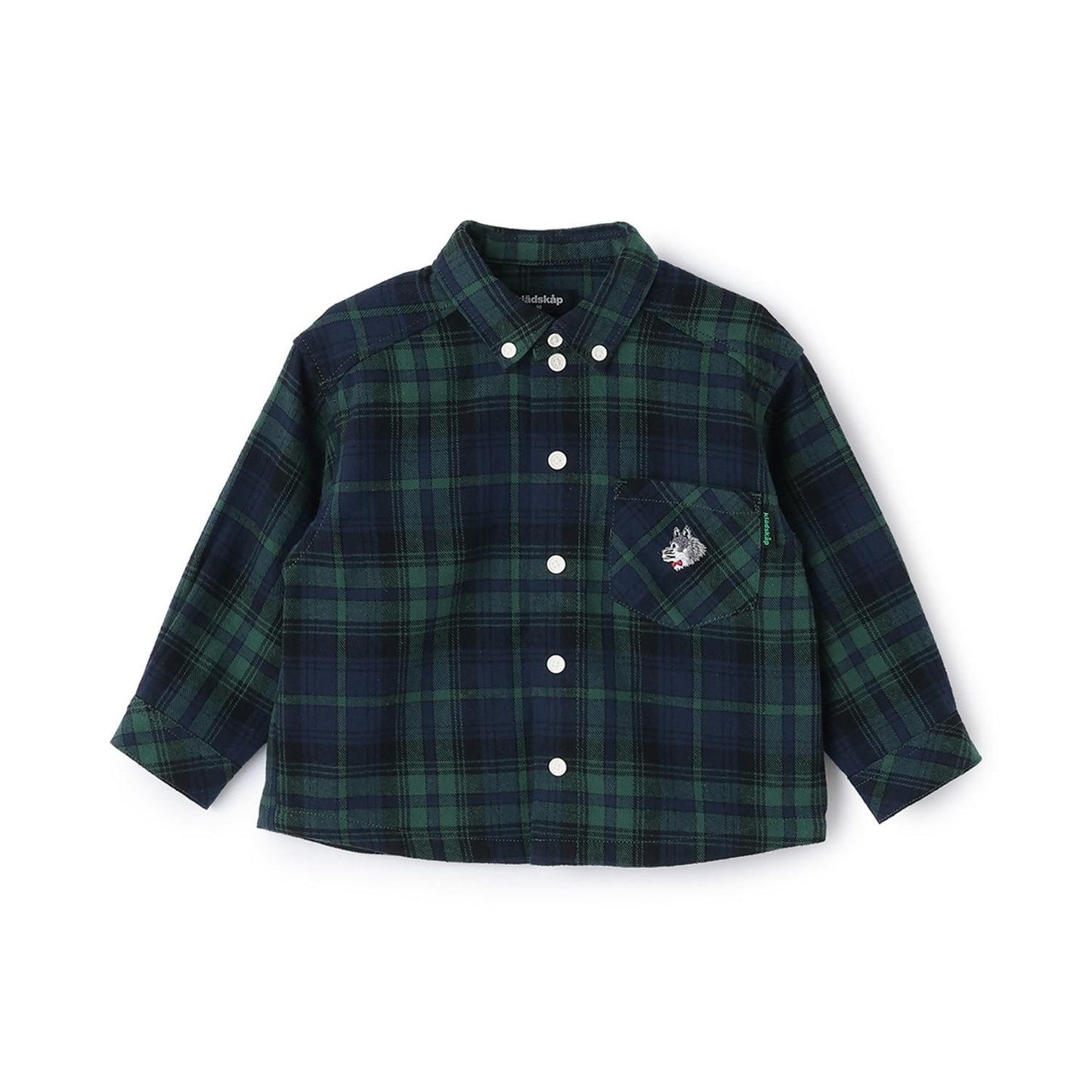 狼刺繡格紋長袖襯衫